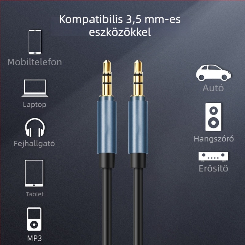 TPE kábel cink-ötvözet házzal, AUX audio kábel, 3,5 mm férfi–férfi, 1 m hosszú, autócsatlakozás