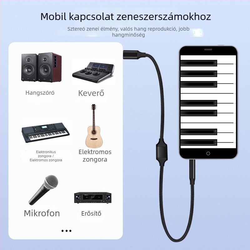 Digital Fox hangrögzítő audio kábel, kettős fejű, 3,5 mm-es férfi–3,5 mm-es férfi és USB Type-C kétirányú csatlakozó