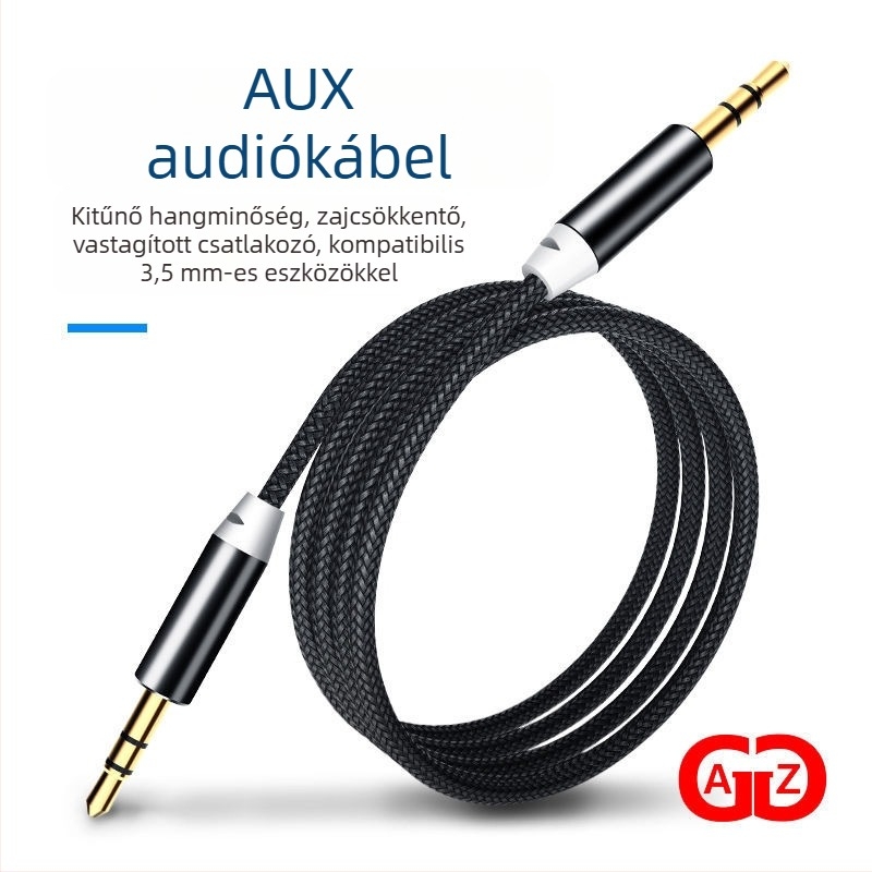Autó AUX hangkábel, 3,5 mm férfi–férfi, 1 m hosszú, réz vezető, száloptikai kábel