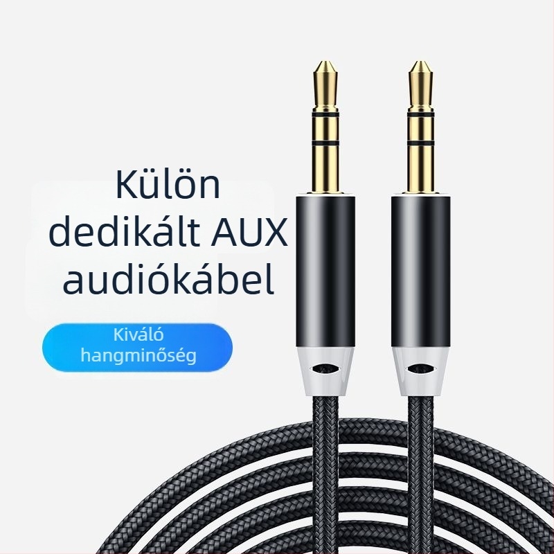 Autó AUX hangkábel, 3,5 mm férfi–férfi, 1 m hosszú, réz vezető, száloptikai kábel