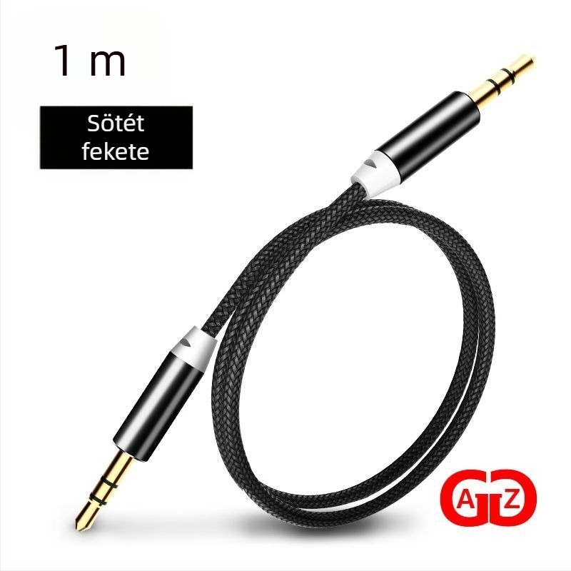 Autó AUX hangkábel, 3,5 mm férfi–férfi, 1 m hosszú, réz vezető, száloptikai kábel