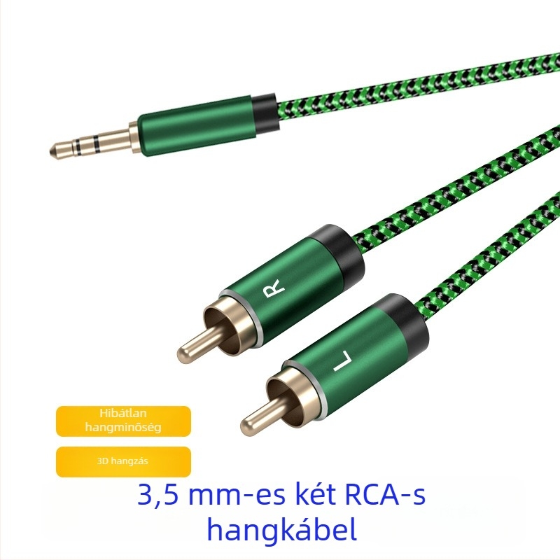 3,5 mm-es audio kábel 2x RCA-ra, aranyozott rézvezetővel, erősítőhöz és hangfalhoz