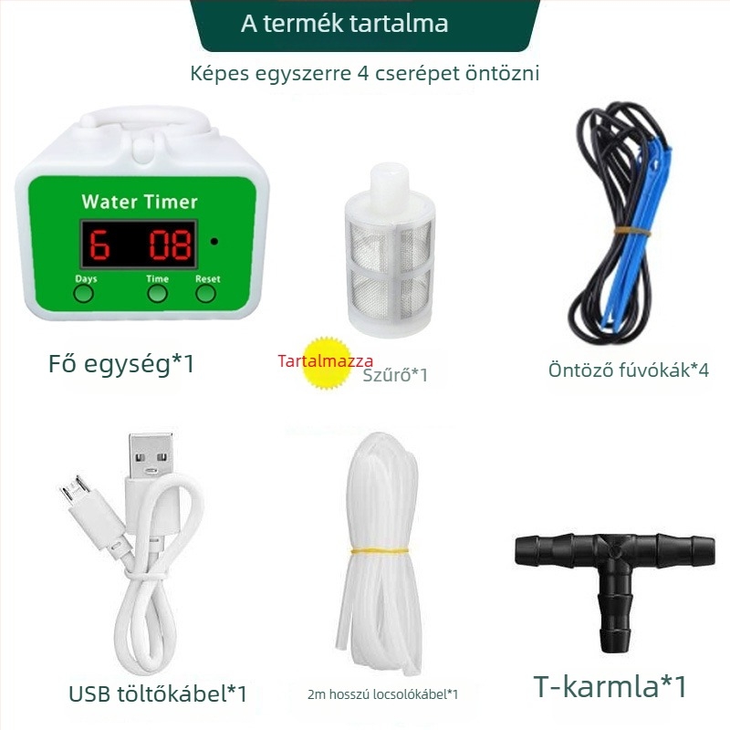 Automata időzített öntöző eszköz otthoni kerthez, csepegtető öntözés, 1.2 L/s, műanyag