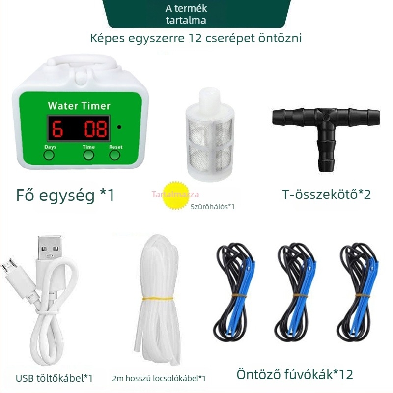 Automata időzített öntöző eszköz otthoni kerthez, csepegtető öntözés, 1.2 L/s, műanyag