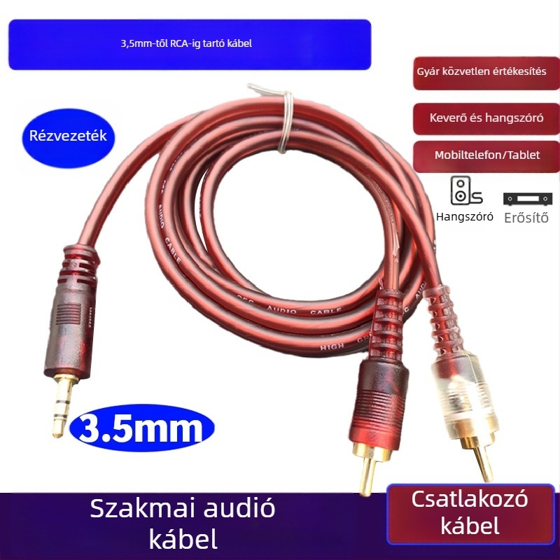 Type-C-vel a dupla RCA hangkábelle Huawei és Xiaomi készülékekhez – csatlakozás erősítőhöz és hangfalhoz (Type-C a dupla RCA; mag: CCA; vezető: oxigénmentes réz)