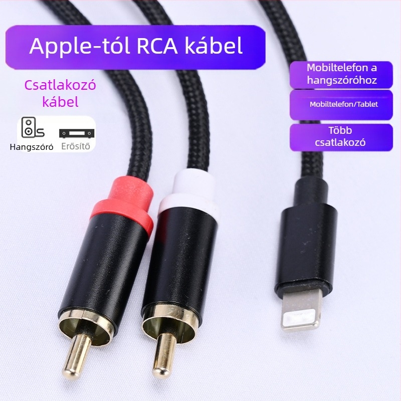 Type-C-vel a dupla RCA hangkábelle Huawei és Xiaomi készülékekhez – csatlakozás erősítőhöz és hangfalhoz (Type-C a dupla RCA; mag: CCA; vezető: oxigénmentes réz)