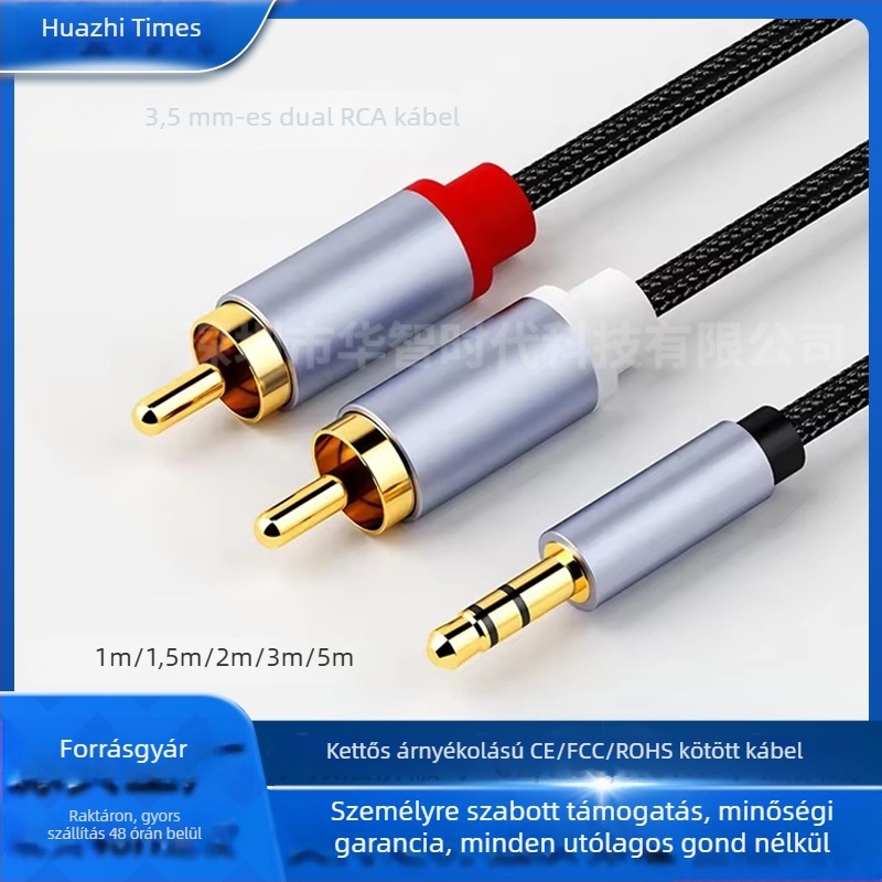 Type-C a kettős RCA hangkábel, 3,5 mm-ről kettős RCA-ra, hárommagos zománcozott rézvezeték, alumíniumötvözet tokozás, modell HZ-SD-046, CE/FCC/ROHS