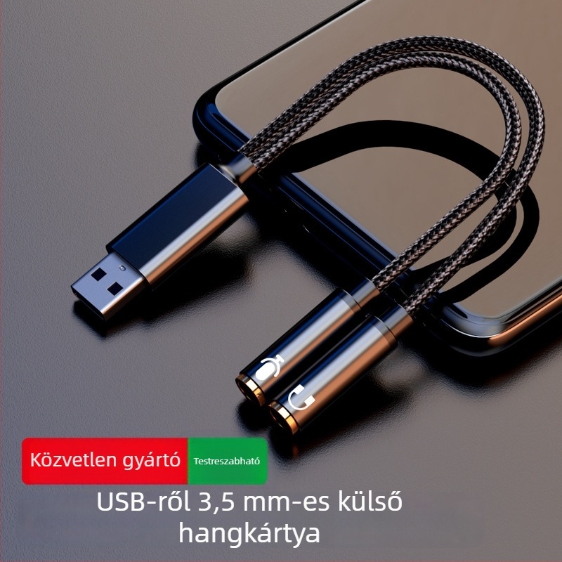 USB hangkártya 3,5 mm adapterrel asztali számítógéphez és laptophoz – RXIX luoliang; aranyozás; mag: szabad rézdrót; tömeg 16 g (mag: szabad rézdrót)