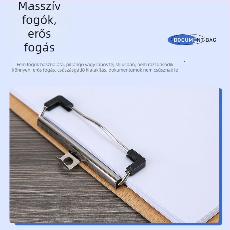 Fából készült irattartó klipe – anyag: fa; típus: egycsapos csipesz; lemez vastagsága: 180; rögzítő méret: 10 cm; papírméretek: A4/A5