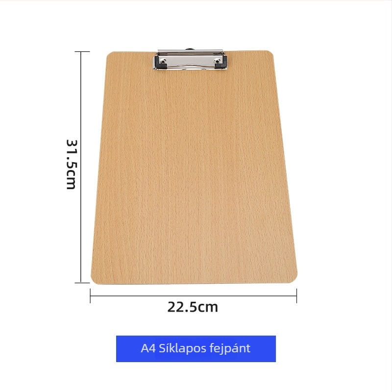 Fából készült irattartó klipe – anyag: fa; típus: egycsapos csipesz; lemez vastagsága: 180; rögzítő méret: 10 cm; papírméretek: A4/A5
