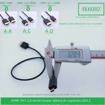 HDMI kábel 2.0, oxigénmentes réz, fonott árnyékolás, aranyozott, csatlakozók A-A / A-C / A-D, 4K60Hz