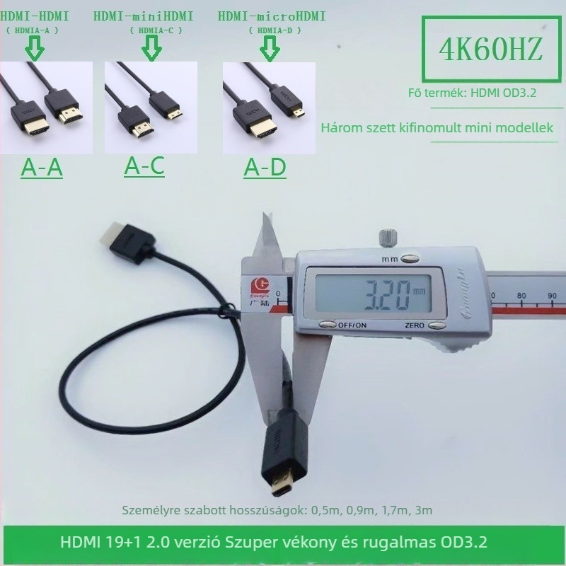 HDMI kábel 2.0, oxigénmentes réz, fonott árnyékolás, aranyozott, csatlakozók A-A / A-C / A-D, 4K60Hz