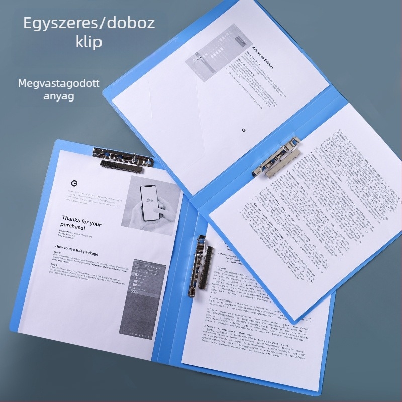 Műanyagból készült egycsapos mappa dokumentumokhoz, testreszabás elérhető (lemez vastagsága 0.7 mm, hát szélessége 2.0)