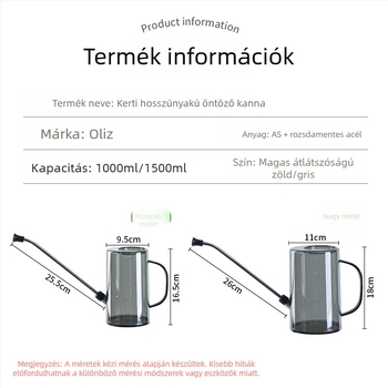 Olinze rozsdamentes acél öntözőkanna hosszú kifolyóval, nagy kapacitású kerti használatra