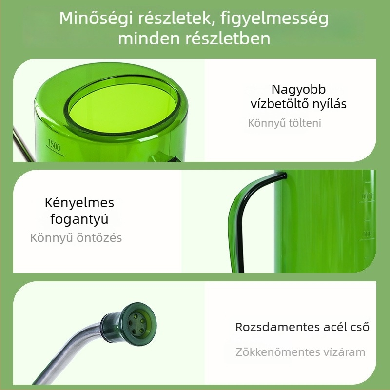 Olinze rozsdamentes acél öntözőkanna hosszú kifolyóval, nagy kapacitású kerti használatra