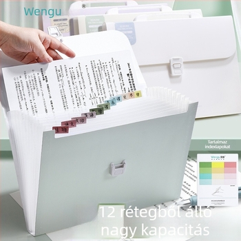 Guigu A4 Hordozható többrétegű fájl organizer, 12 rekesz, PP anyag, 0,6 mm vastagság