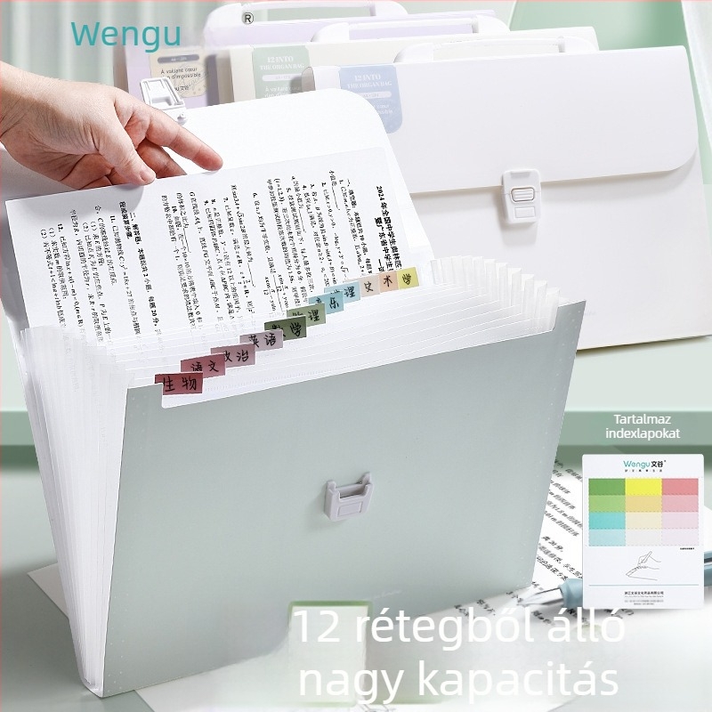 Guigu A4 Hordozható többrétegű fájl organizer, 12 rekesz, PP anyag, 0,6 mm vastagság
