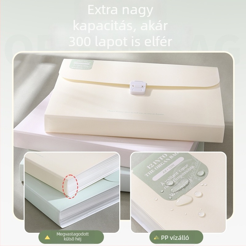 Guigu A4 Hordozható többrétegű fájl organizer, 12 rekesz, PP anyag, 0,6 mm vastagság