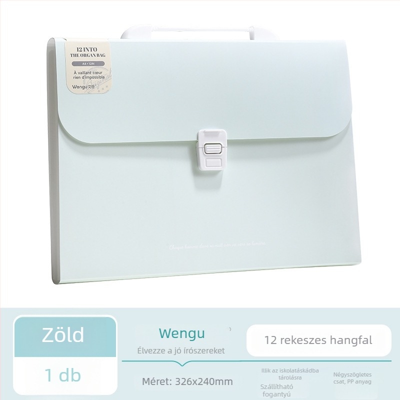 Guigu A4 Hordozható többrétegű fájl organizer, 12 rekesz, PP anyag, 0,6 mm vastagság