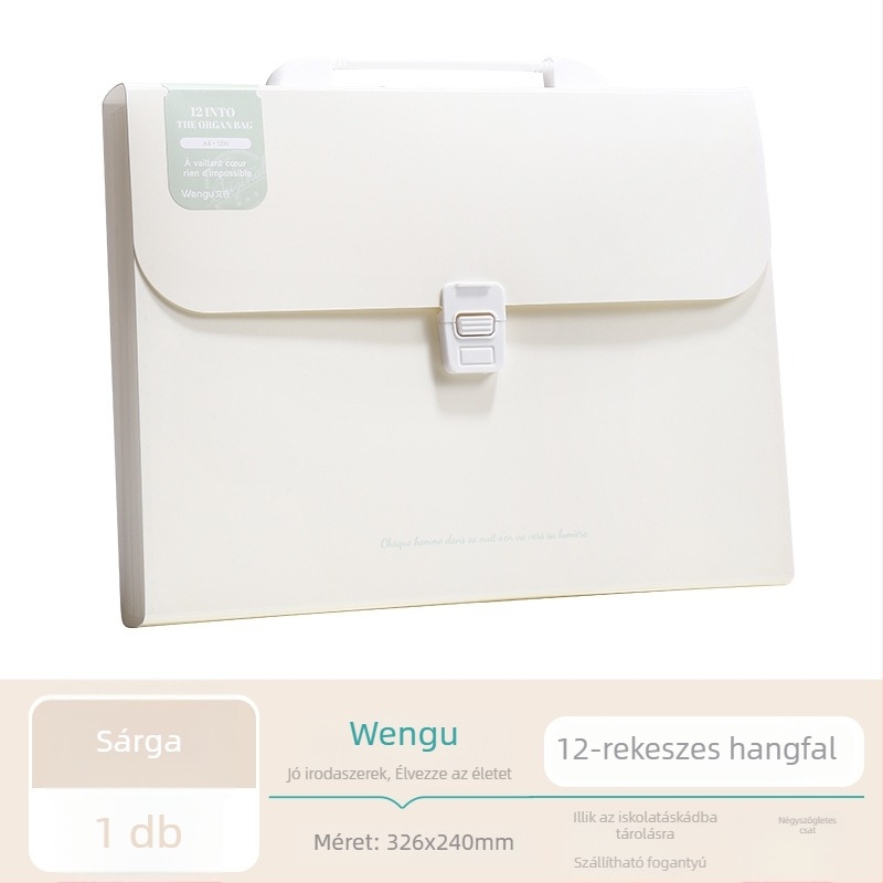 Guigu A4 Hordozható többrétegű fájl organizer, 12 rekesz, PP anyag, 0,6 mm vastagság