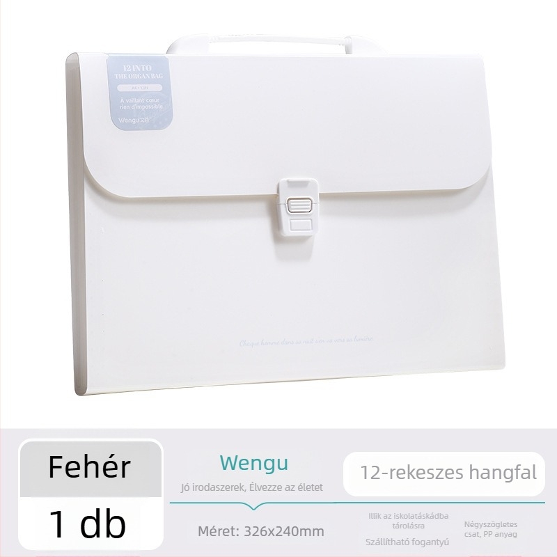Guigu A4 Hordozható többrétegű fájl organizer, 12 rekesz, PP anyag, 0,6 mm vastagság