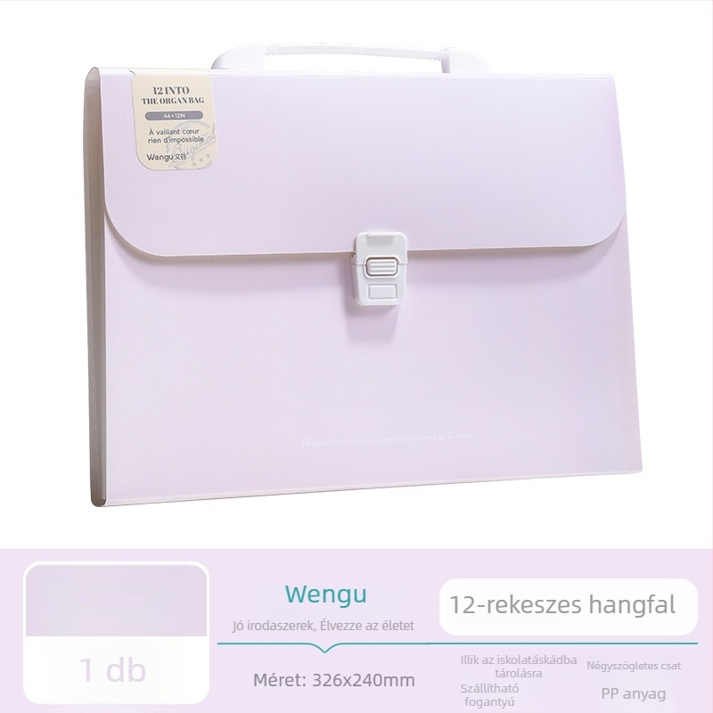 Guigu A4 Hordozható többrétegű fájl organizer, 12 rekesz, PP anyag, 0,6 mm vastagság