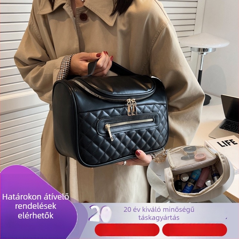 Utazó kozmetikai táska, PU bőr, cipzár, textil bélés, városi egyszerű stílus