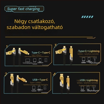 Speed Bird 4-in-1 adatkábel PD65W gyors töltés, Lightning és USB-C, cinkötvözet fonat