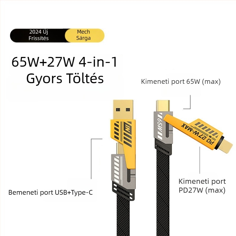 Speed Bird 4-in-1 adatkábel PD65W gyors töltés, Lightning és USB-C, cinkötvözet fonat