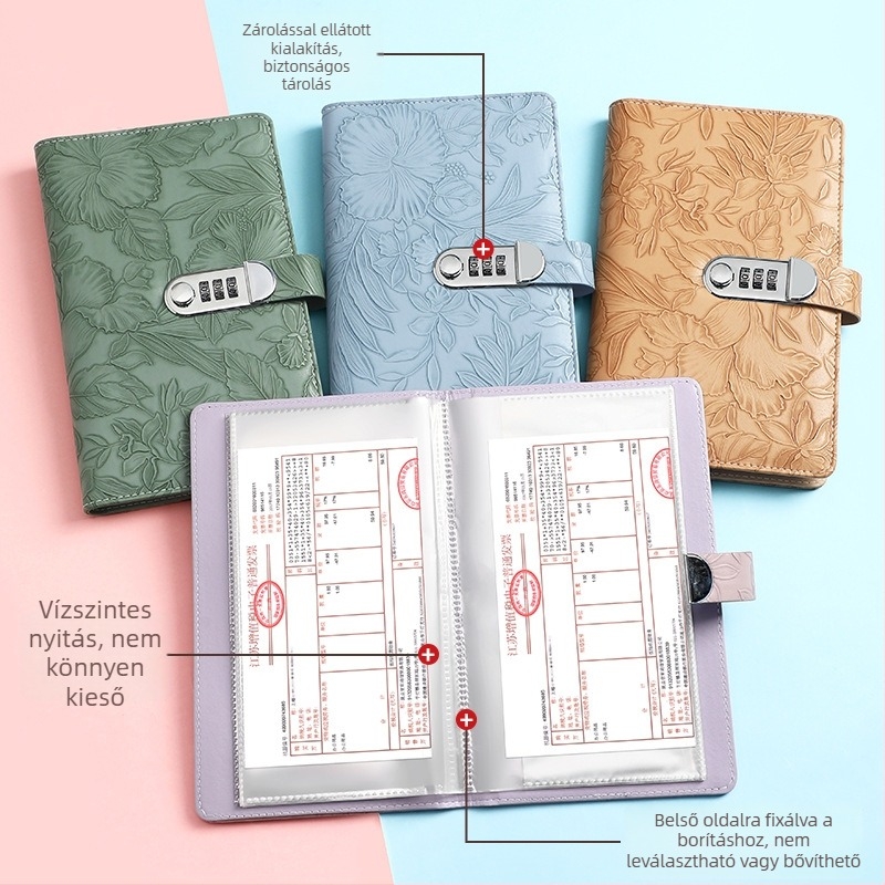 Bőrbetétlap-tartó jelszavas záródással, domborított sorozat