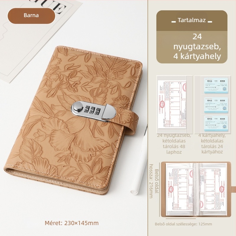 Bőrbetétlap-tartó jelszavas záródással, domborított sorozat