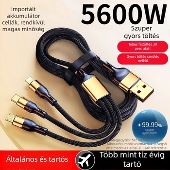 3-in-1 USB adatkábel, 100W, Apple/Android/Type-C készülékekhez – autó töltőkábel, 6A