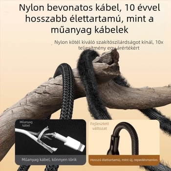 3-in-1 USB adatkábel, 100W, Apple/Android/Type-C készülékekhez – autó töltőkábel, 6A