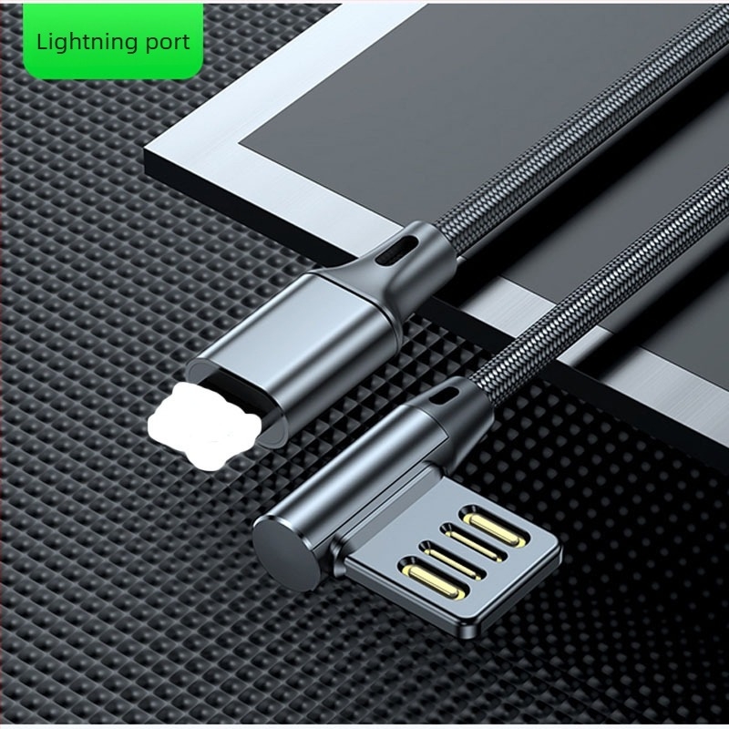 USB 90° adatkábel gyors töltéshez Lightning, Micro USB és Type-C csatlakozókkal; hossz: 0,5/1/2 m; maximális áram 5A.