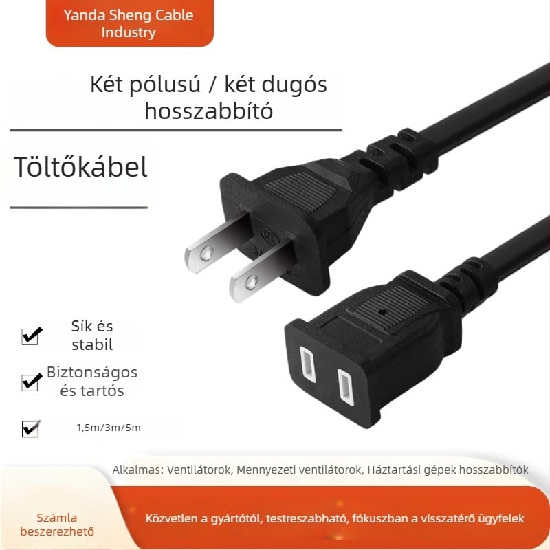 Kétcsatlakozós tápegység hosszabbító megfigyelő berendezésekhez és kis háztartási készülékekhez, 1,5 m/3 m/5 m, mintaminta alapján testre szabható