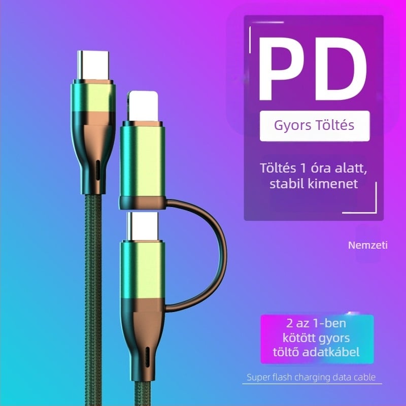 WeYoJu 3-in-1 szilikon USB adatkábel Huawei és Apple készülékekhez — Csatlakozók: Type-C, Lightning, Micro USB, Mini USB; Gyors töltés; Maximális kimeneti teljesítmény 5V