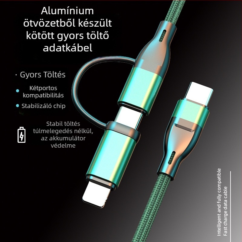 WeYoJu 3-in-1 szilikon USB adatkábel Huawei és Apple készülékekhez — Csatlakozók: Type-C, Lightning, Micro USB, Mini USB; Gyors töltés; Maximális kimeneti teljesítmény 5V