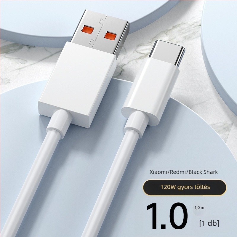 USB-C adatkábel gyors töltéshez, max. 120W, PVC burkolat, egyfejű csatlakozó