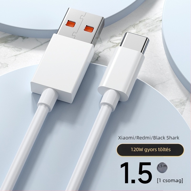USB-C adatkábel gyors töltéshez, max. 120W, PVC burkolat, egyfejű csatlakozó