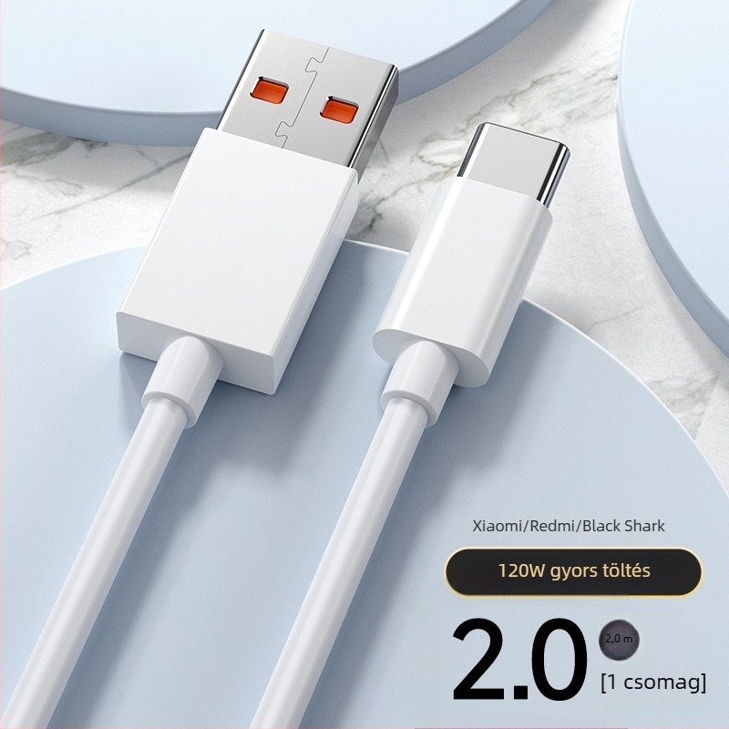 USB-C adatkábel gyors töltéshez, max. 120W, PVC burkolat, egyfejű csatlakozó
