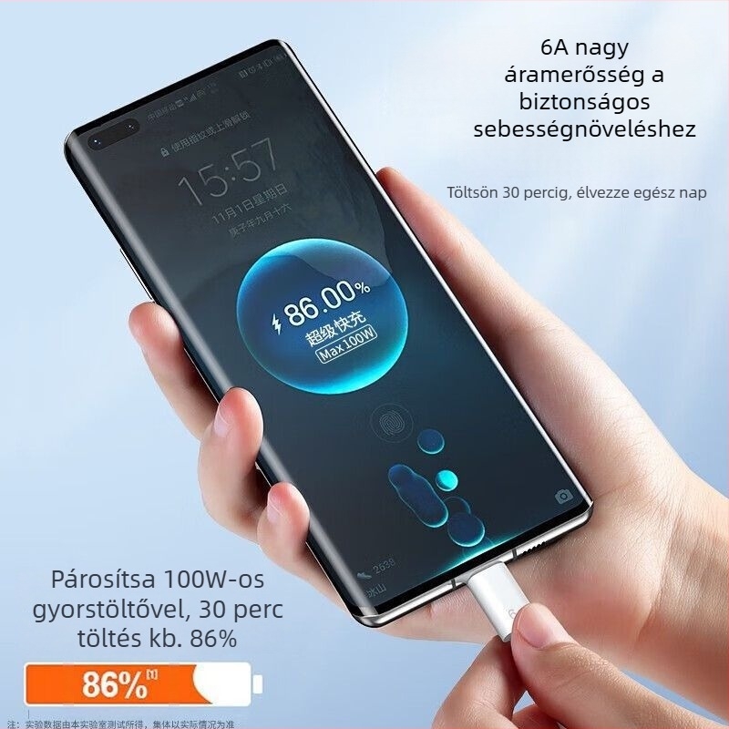 USB-C–USB-C PD gyors töltőkábel, 1–2 m, 6 A, maximális teljesítmény 240 W