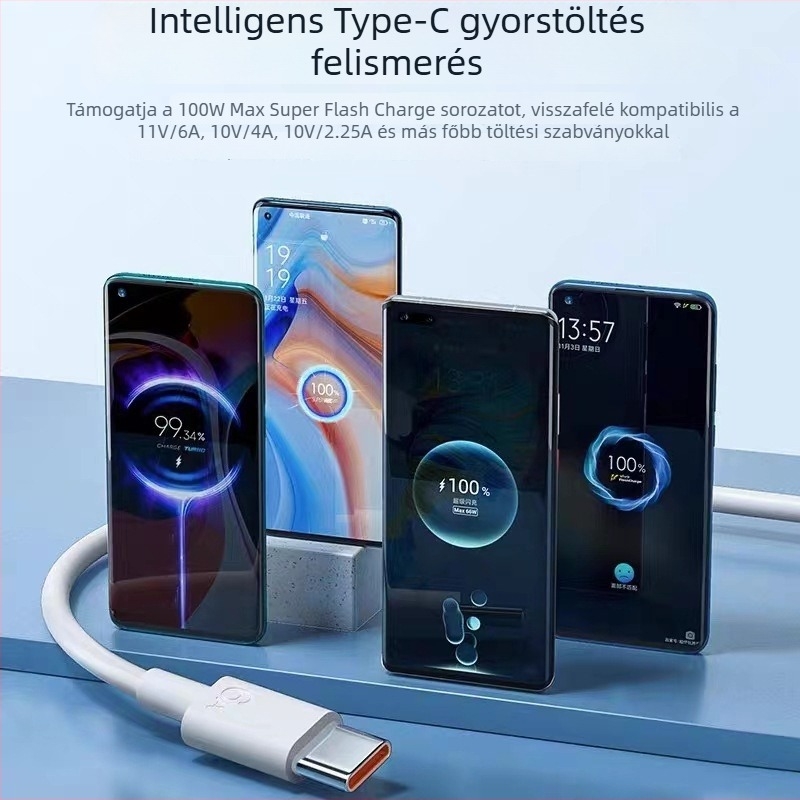 USB-C–USB-C PD gyors töltőkábel, 1–2 m, 6 A, maximális teljesítmény 240 W