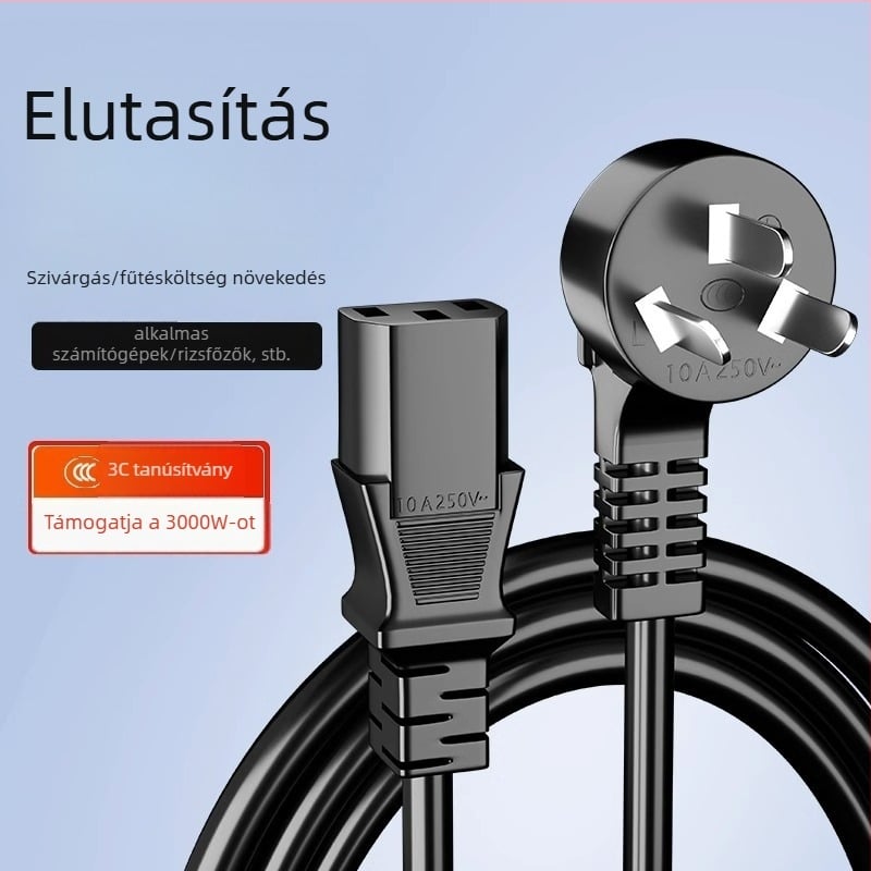 Hárompin-es tápkábel, tiszta réz vezetővel, megfelelő rizsfőzőhöz, PC-hez és monitorhoz