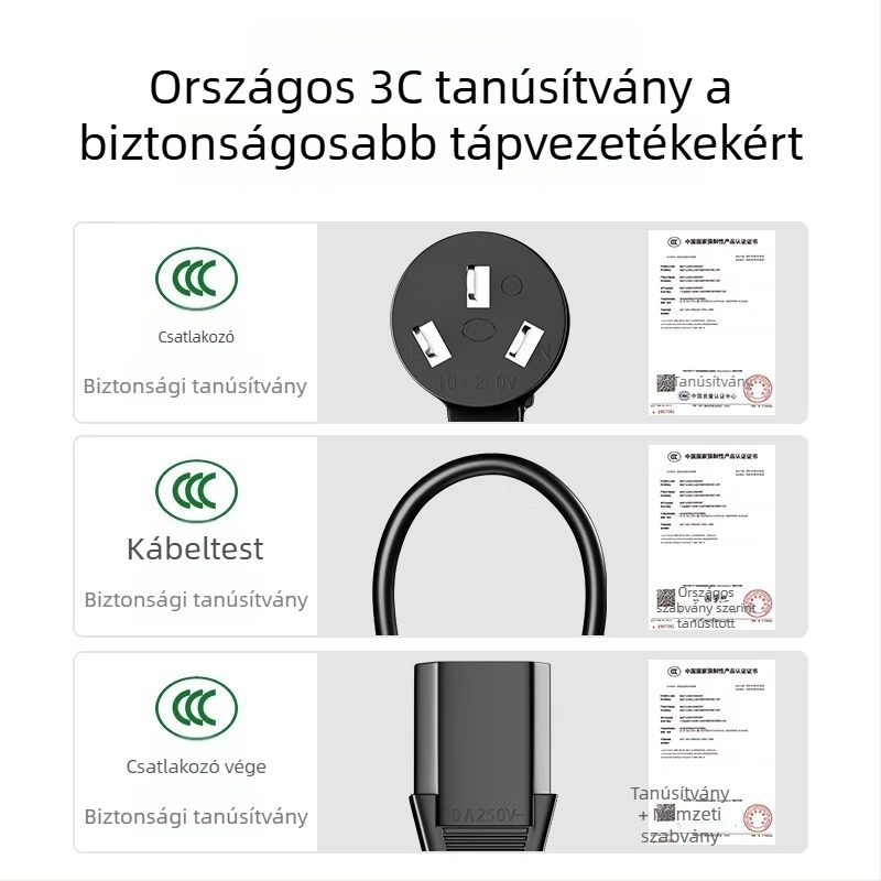 Hárompin-es tápkábel, tiszta réz vezetővel, megfelelő rizsfőzőhöz, PC-hez és monitorhoz