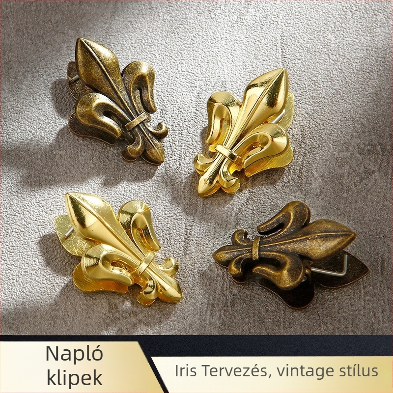 Írisz virág mintás naplóklipsz, cinkötvözetből, vintage fém klipek jegyzetekhez és dokumentumokhoz