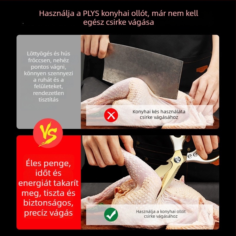 Rozsdamentes acélból készült konyhai olló, nehéz terhelésű csontvágás, többfunkciós halakhoz, testreszabás elérhető