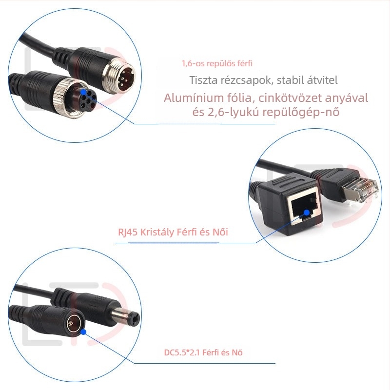 Longtaida 6P repülőgép-autó IPC kamera adapterkábel RJ45 Kristály fej és PVC hüvely