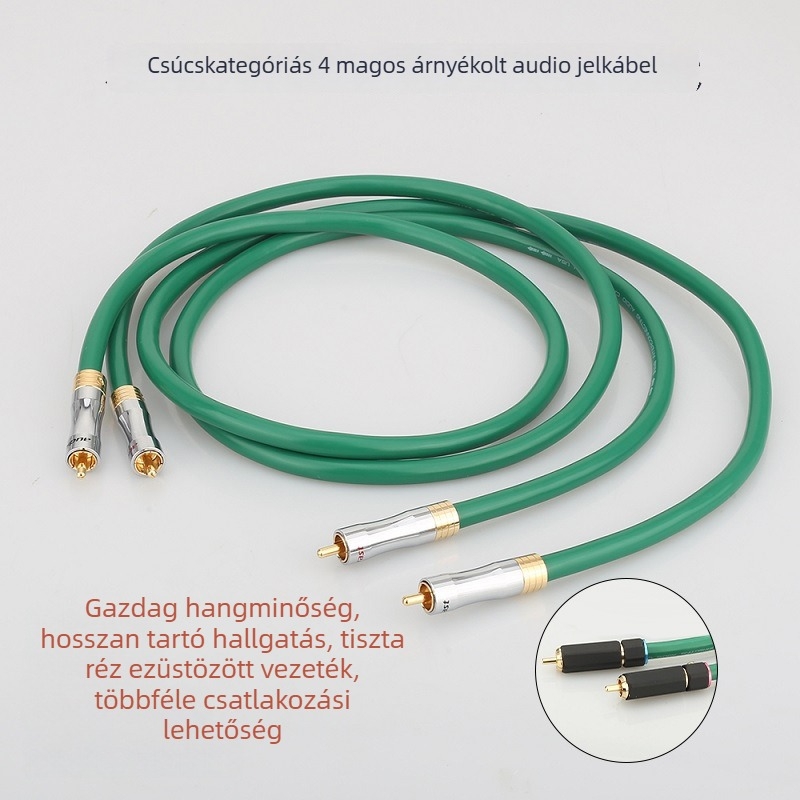 Audiophile minőségű négymagos RCA audio-kábel tiszta rézből ezüstözött bevonattal, HIFI erősítők és CD dekódolók számára