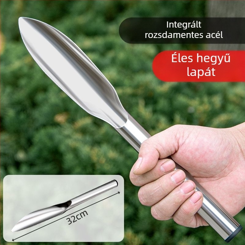 Egyszemélyes rozsdamentes acél kerti lapát, virágok és zöldségek ültetésére, talaj ásására és vad zöldségekhez