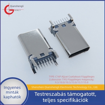 Type-C 16P függőleges csatlakozó panel, 9,3/10,0/10,5/15,0, Type-C 24P női aljzat, tűköz 7,95 mm
